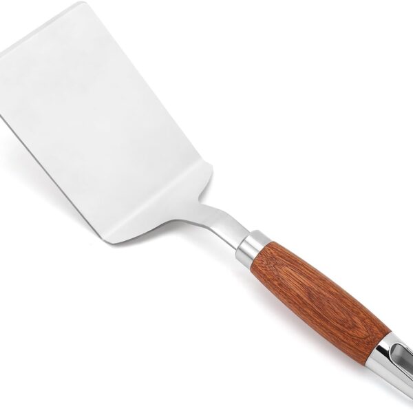Stainless Steel Spatula , Heavy Duty Metal Griddle Spatula for Cast Iron, Kitchen Flipper for Turning Serving, Beveled Edge & Wooden Handle, Great for Egg, Pancake, Fish, Cake, Burger